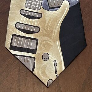 Vintage A. Rogers Black Brown Tan Guitar Print Polyester Made In Korea ￼